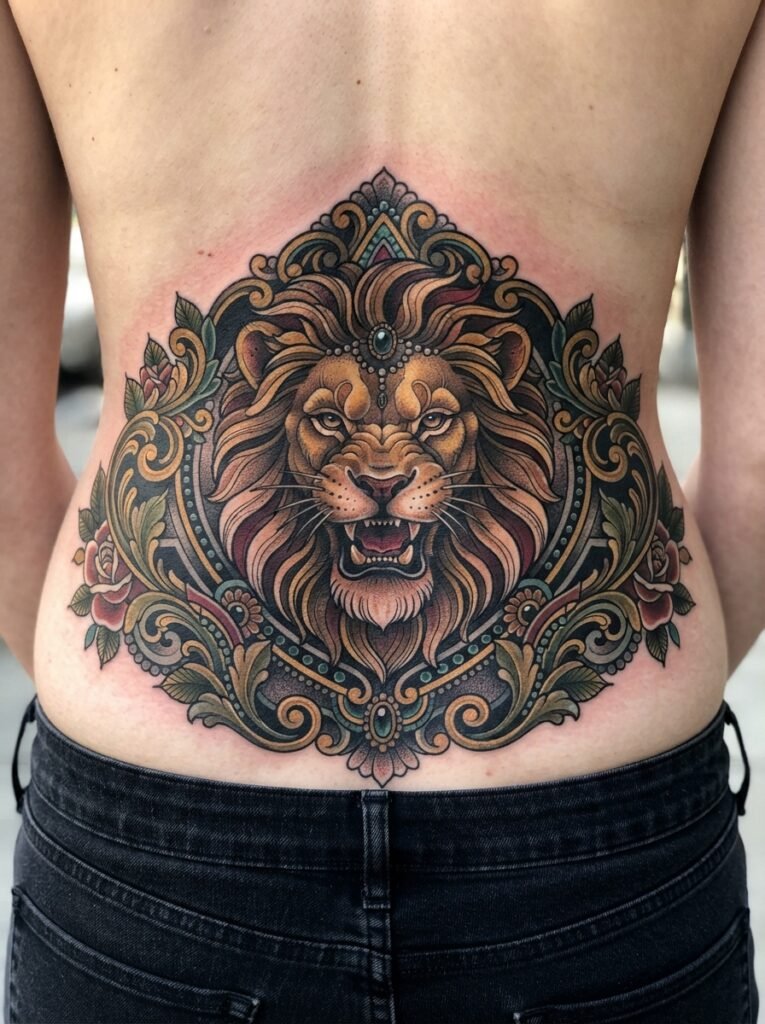 neo traditional lion tattoo