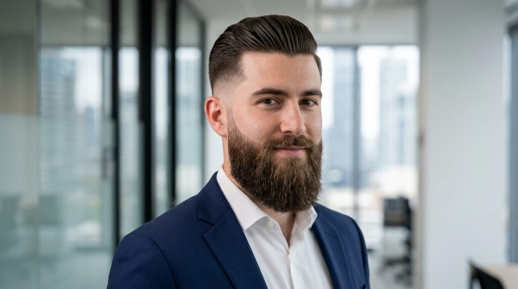 slick back beard fade