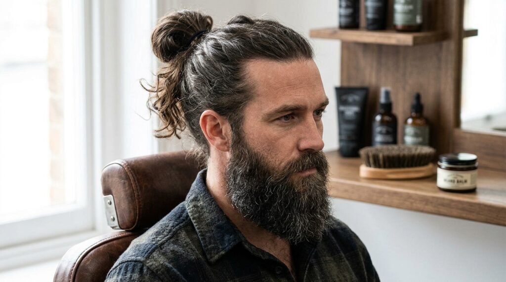 man bun beard