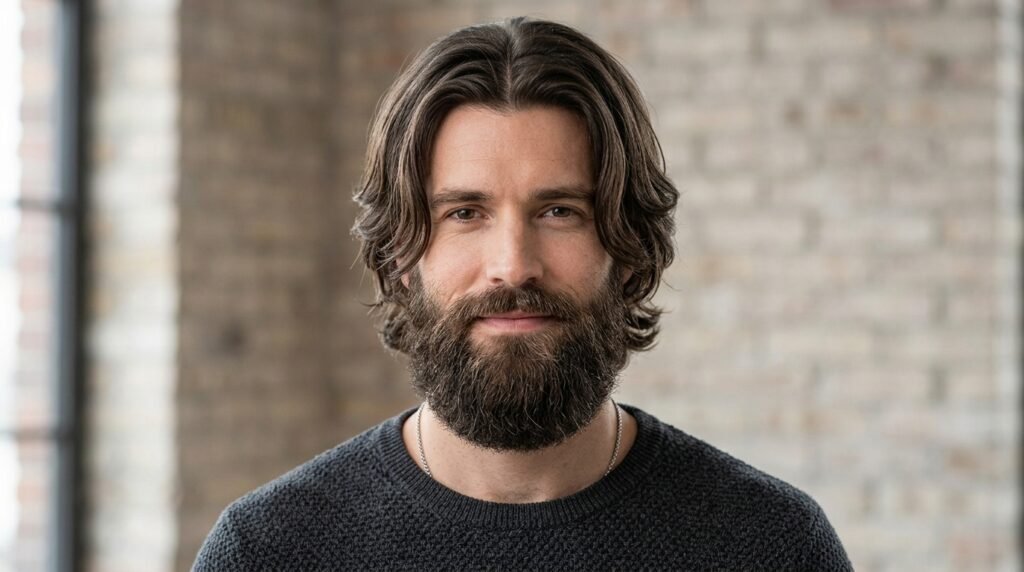 curtain hairstyle beard