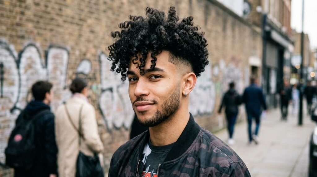 high fade curly top