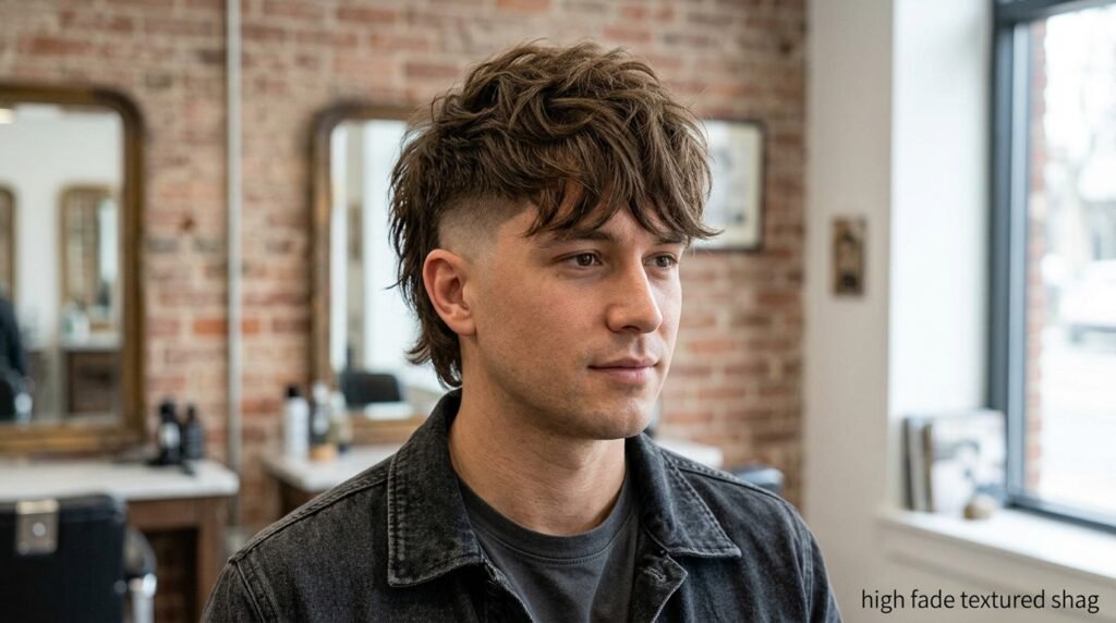 high fade textured shag