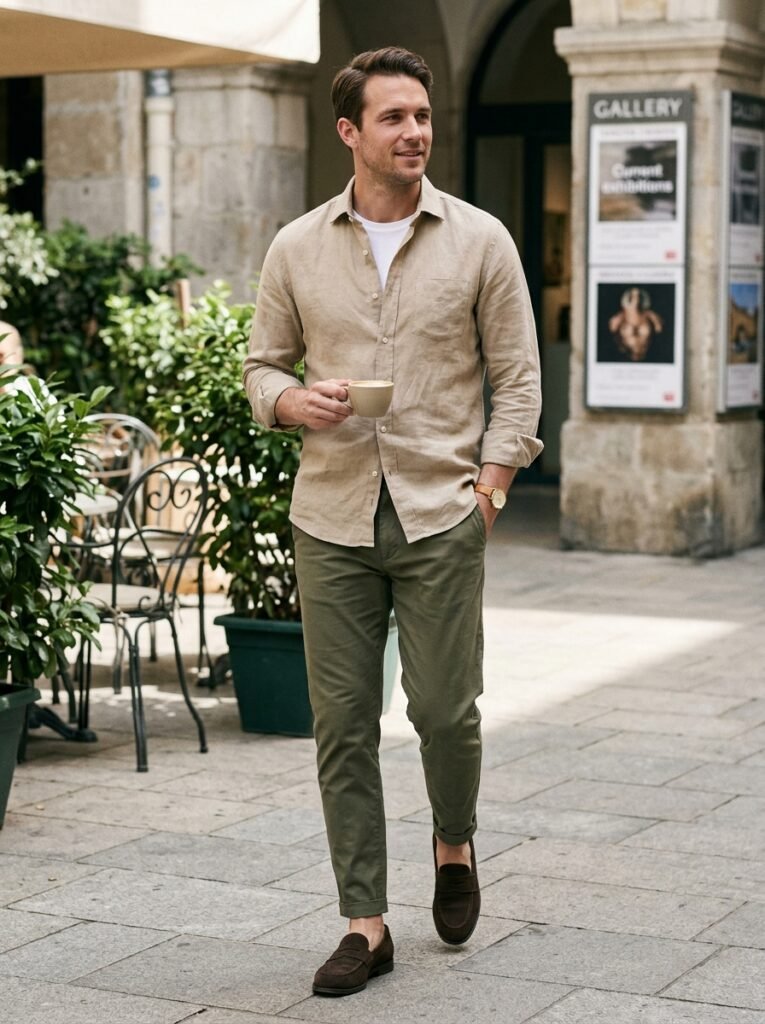 olive trousers men outfit