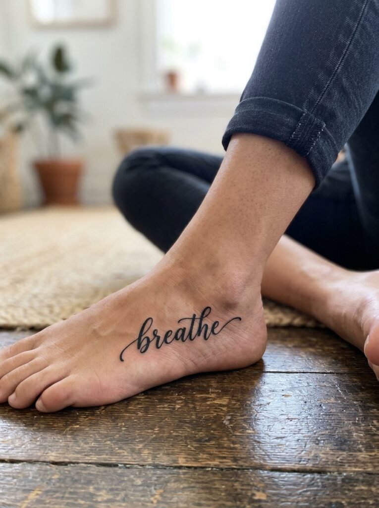 Meaningful foot script tattoo