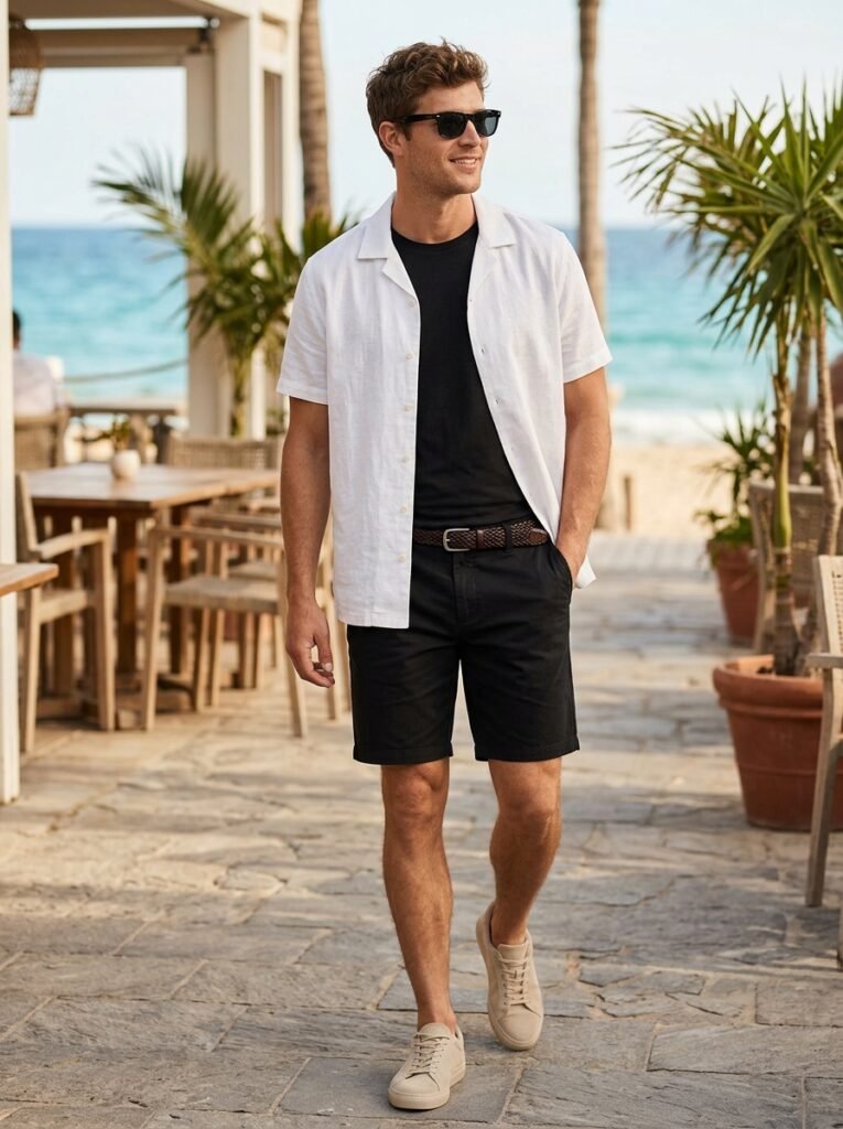 black shorts outfit men summer