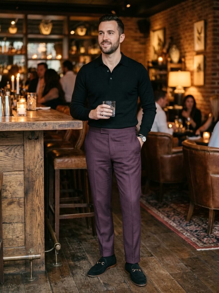 black and purple mens outfit