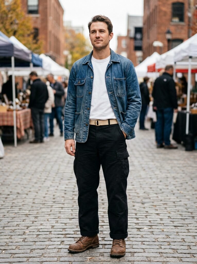 black cargo pants outfit mens