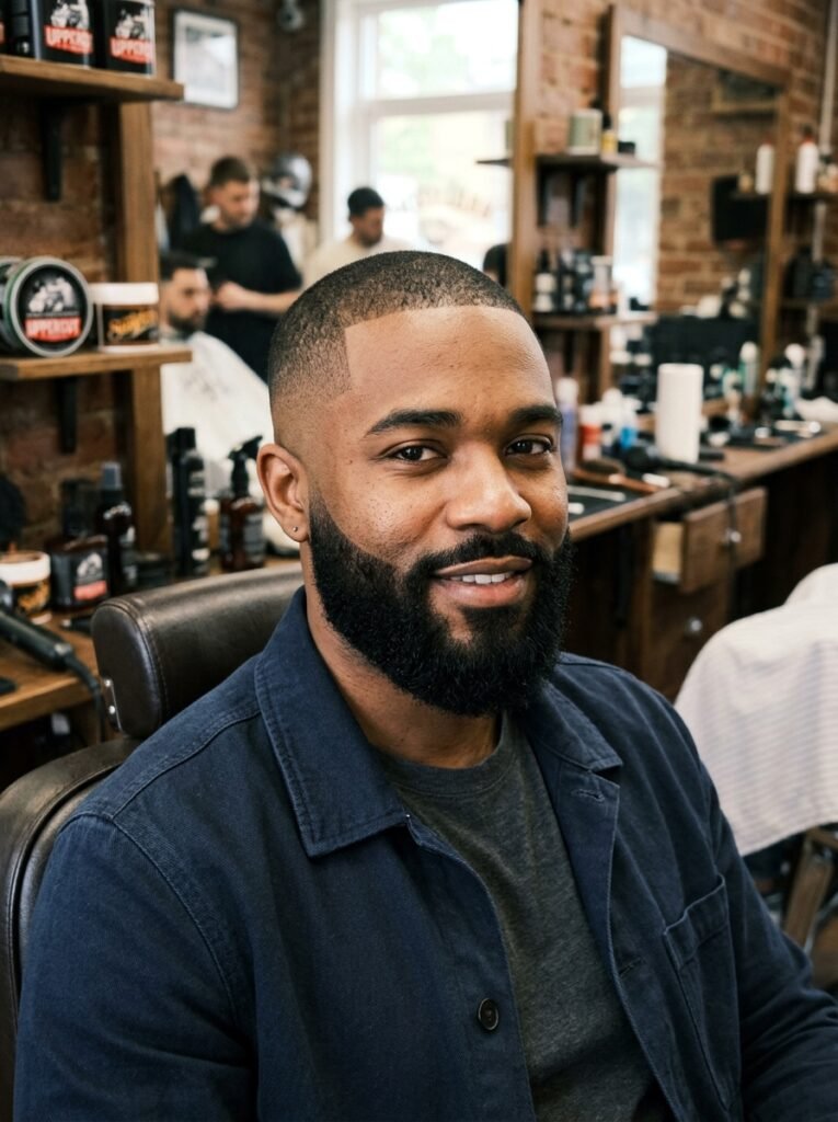 mid fade black beard combo