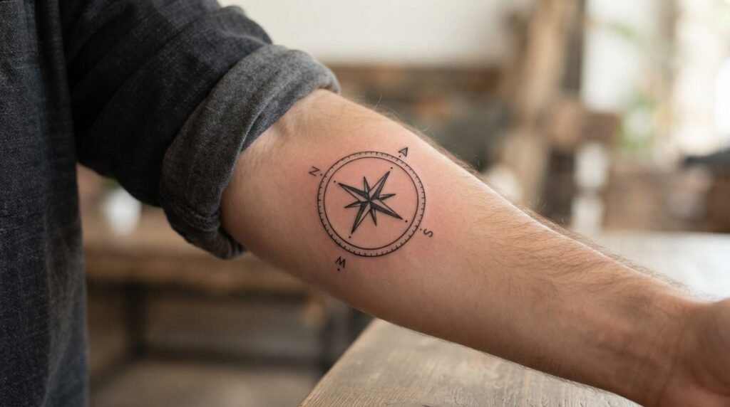 Minimal Compass Tattoo
