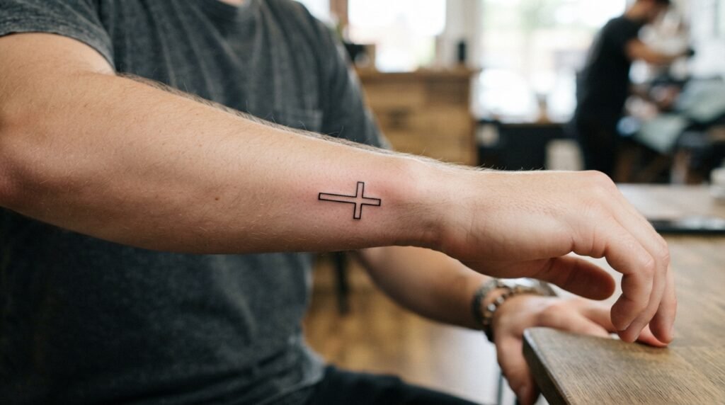 Minimal Cross Tattoo
