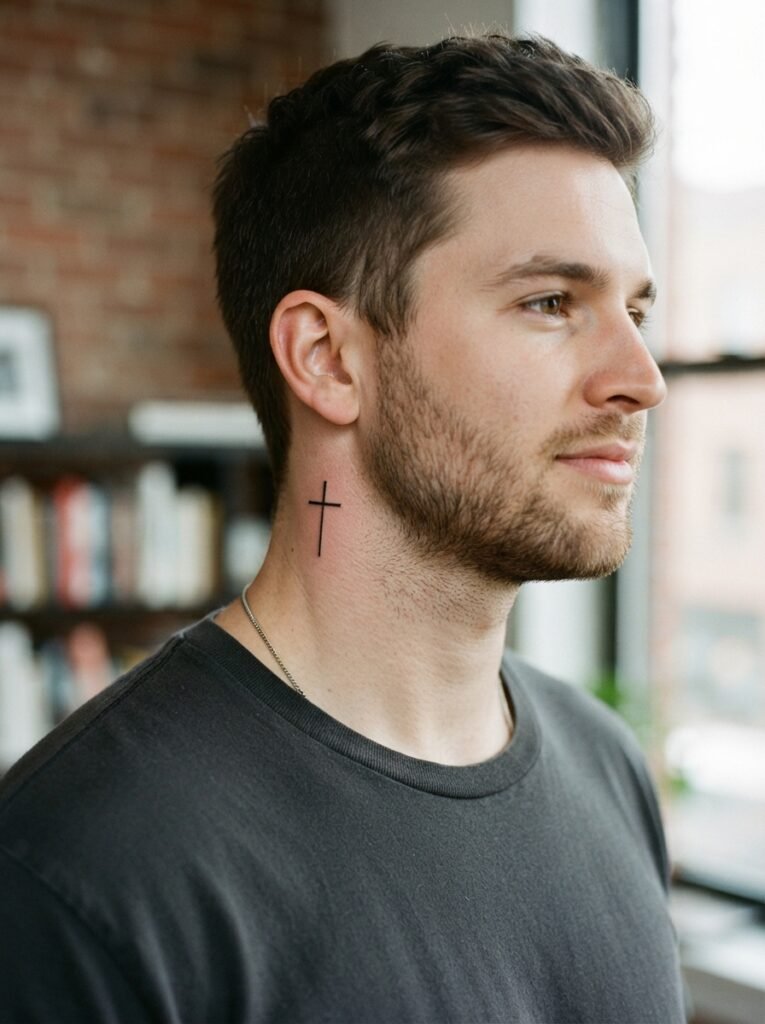 Minimal Cross Neck Tattoo