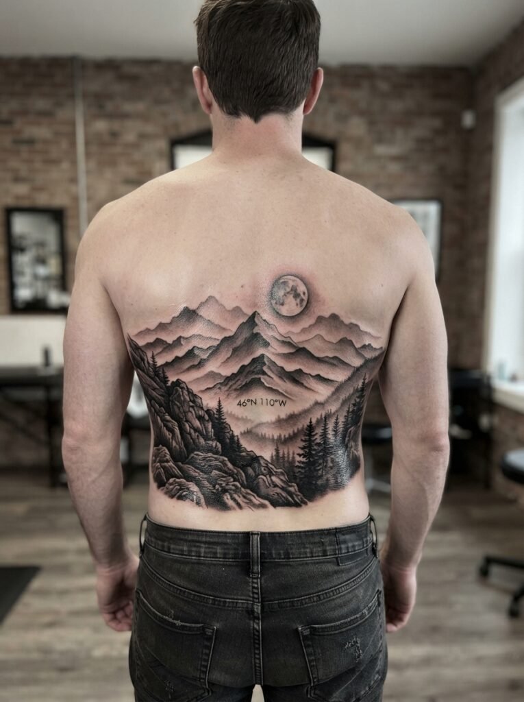 realistic mountain tattoo