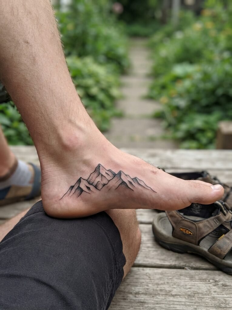 Mountain range foot tattoo