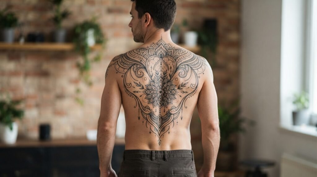 Upper Back Ornament Tattoo
