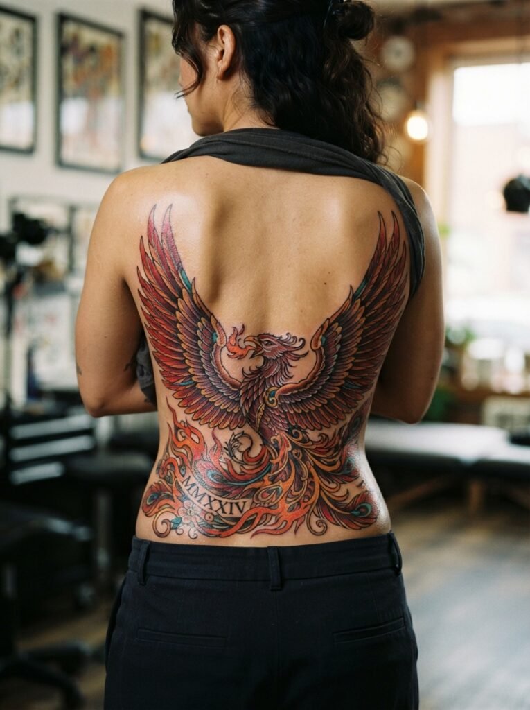 neo traditional phoenix tattoo