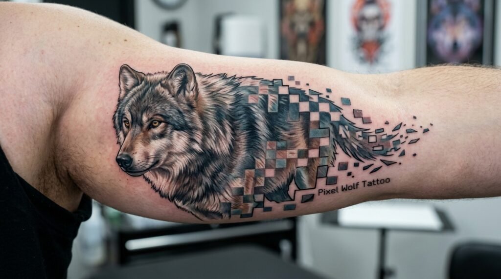 Pixel Wolf Tattoo