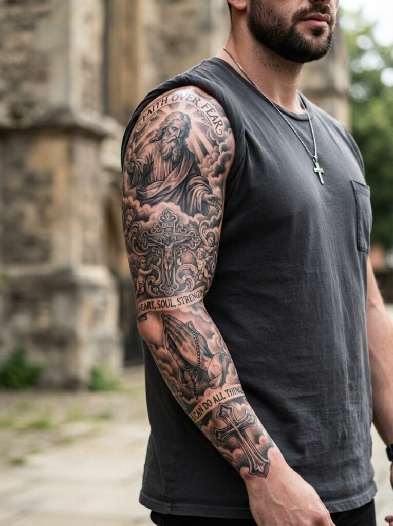 god sleeve tattoo men