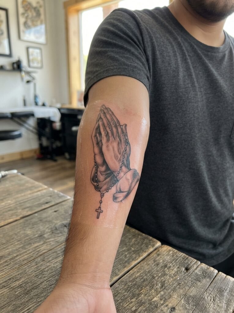 praying hands christian tattoo
