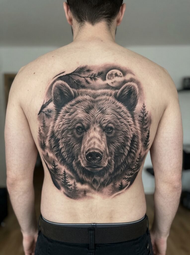 realistic bear tattoo