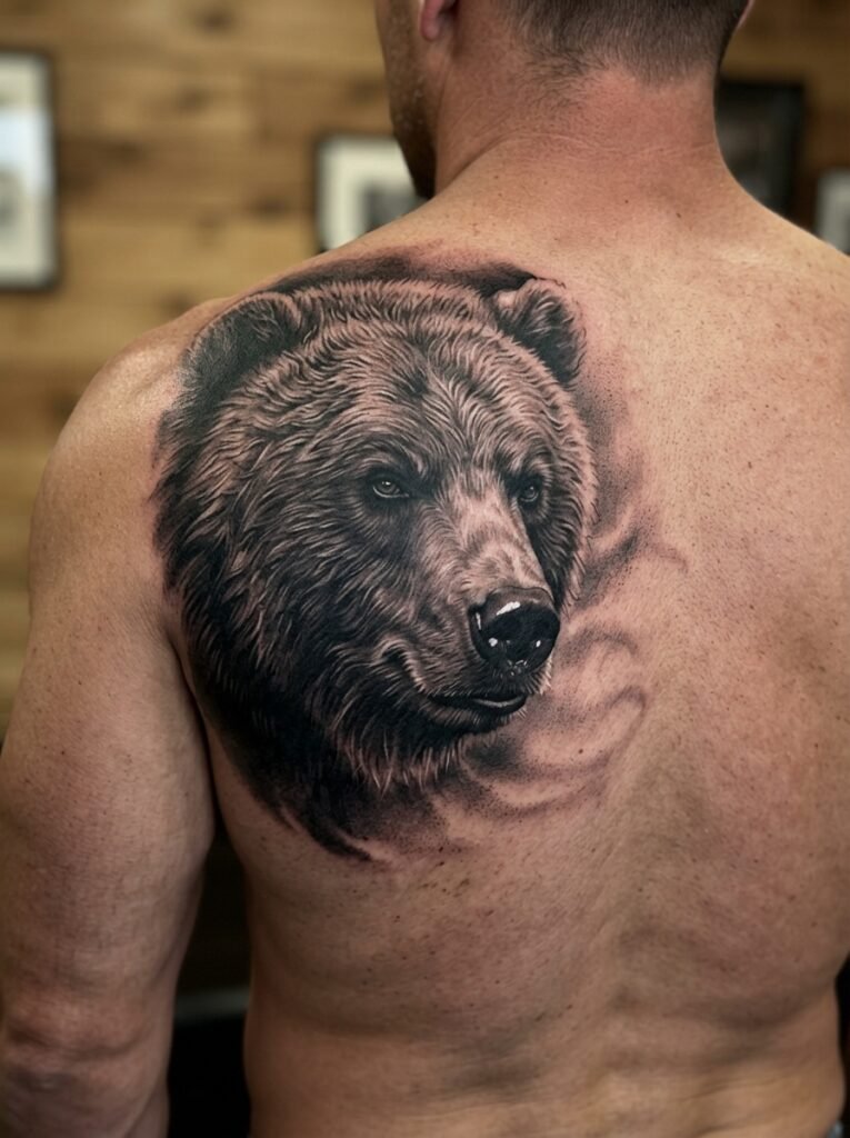 realistic bear tattoo