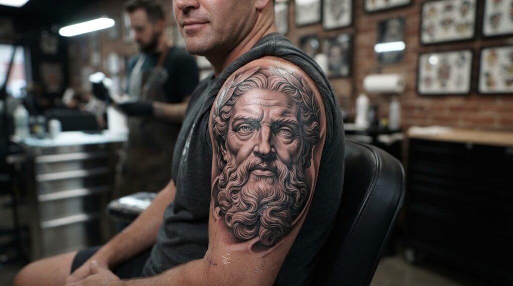 realistic god face tattoo