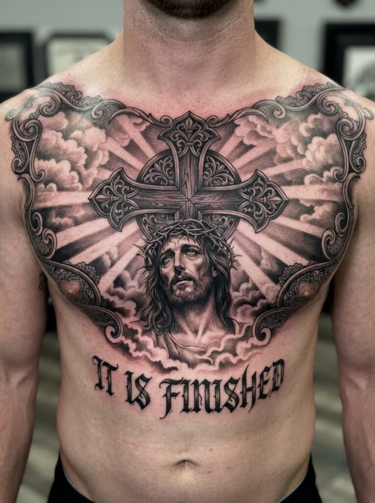 Jesus Cross Chest Tattoo
