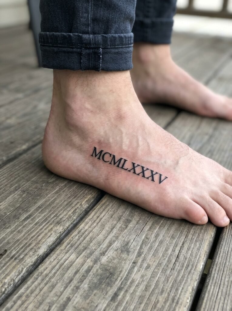 Roman numeral foot tattoo