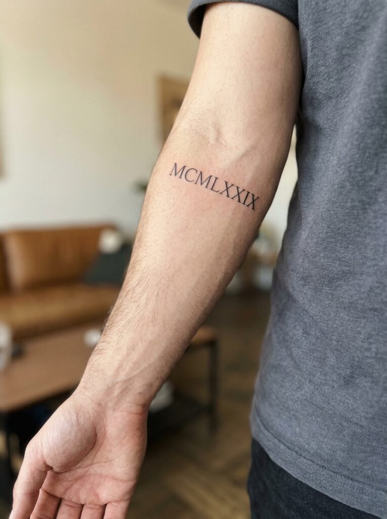 Roman numeral forearm tattoo