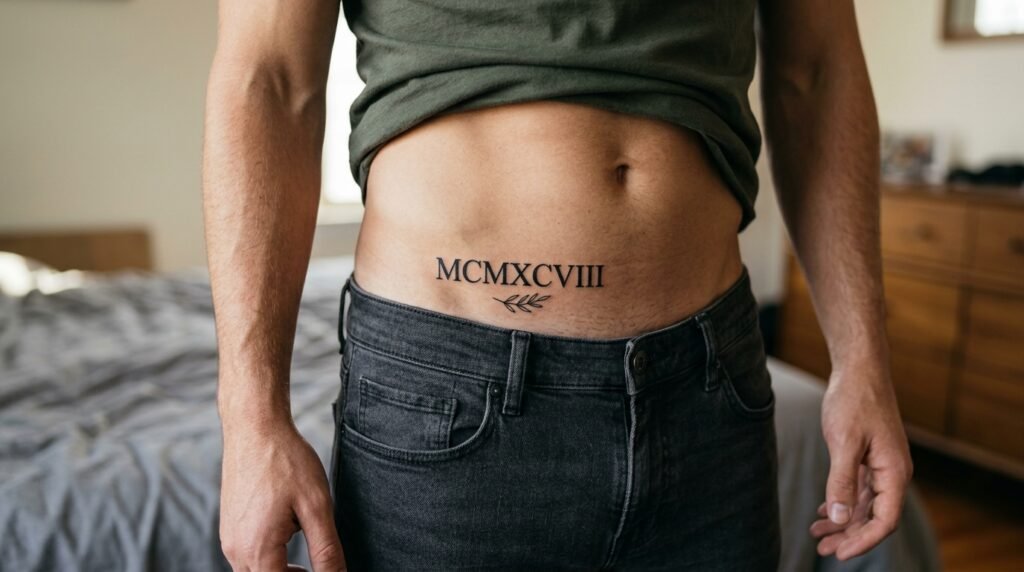 roman numeral belly tattoo