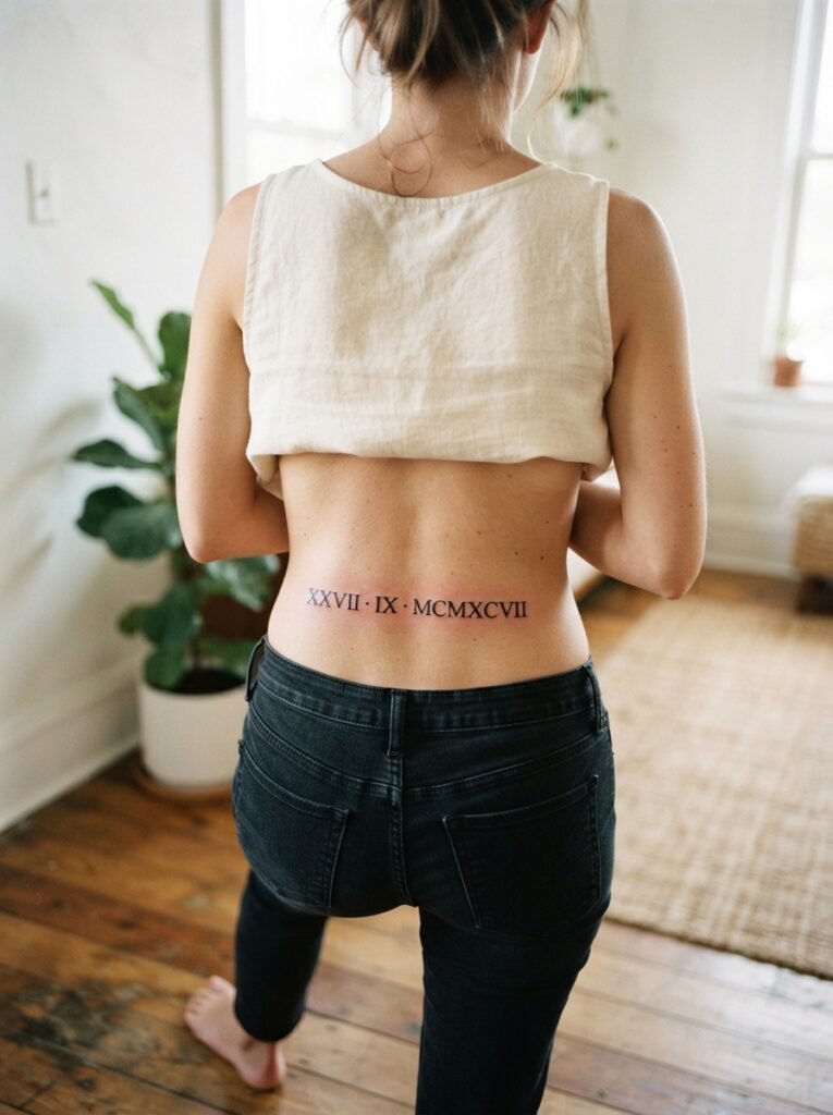 lower back lettering tattoo