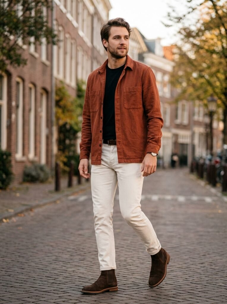 rust and black outfit men
