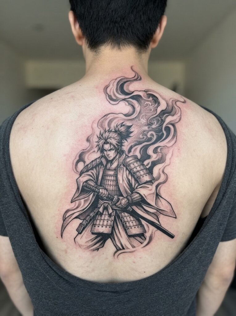anime upper back tattoo