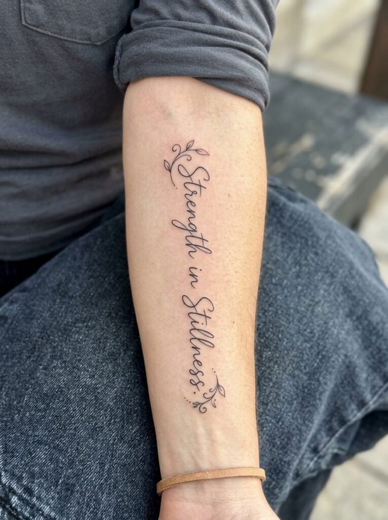 script lower arm tattoo