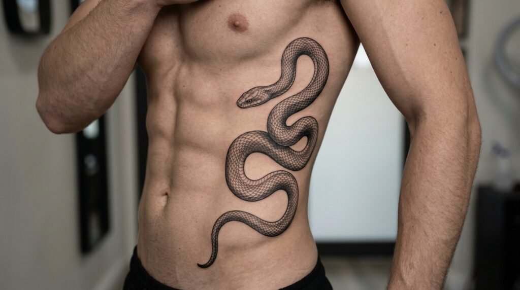 side belly snake tattoo