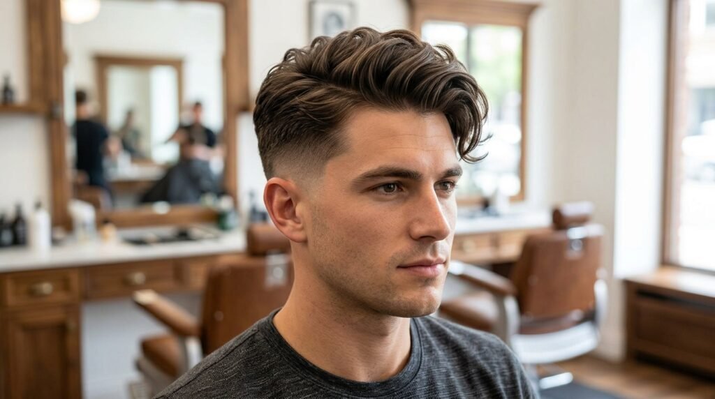 side swept mid fade