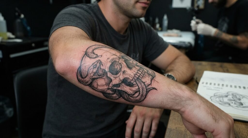 Skull Snake Drawing