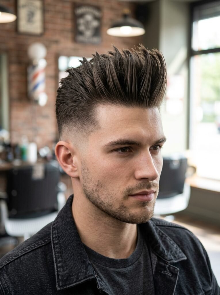 high fade spiky pompadour