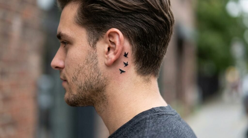 Bird Behind Ear Tattoo