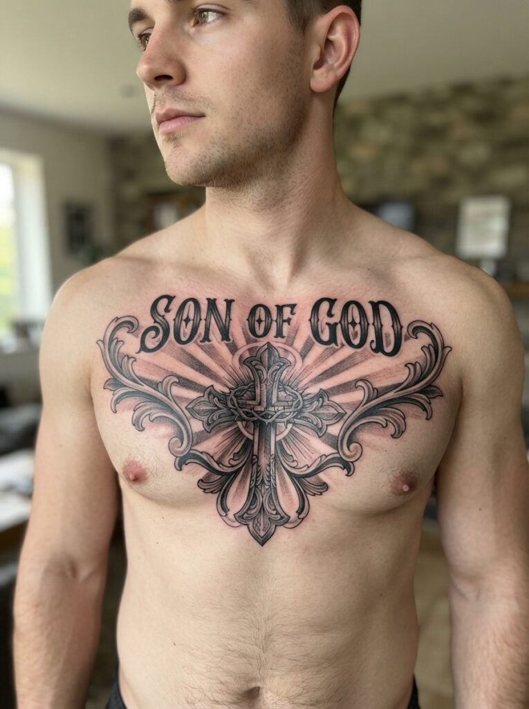 son of god chest tattoo