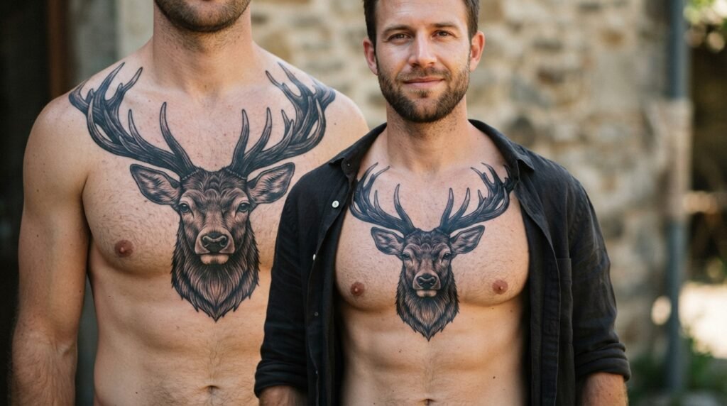 Stag Chest Tattoo