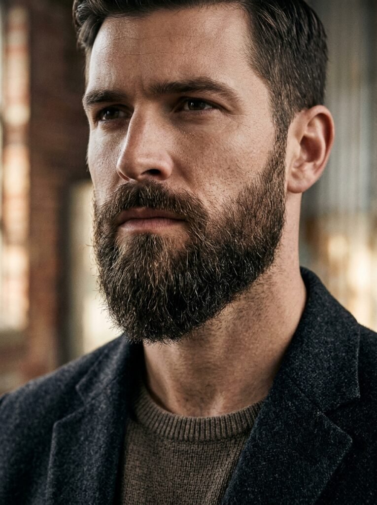 Tapered Full Beard With Pointed Chin