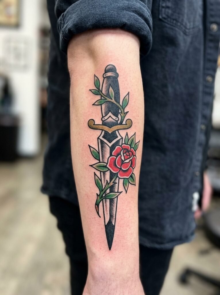 Dagger Wrapped With a Small Rose