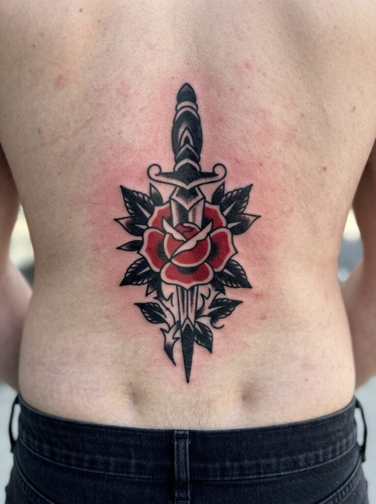 traditional rose dagger tattoo