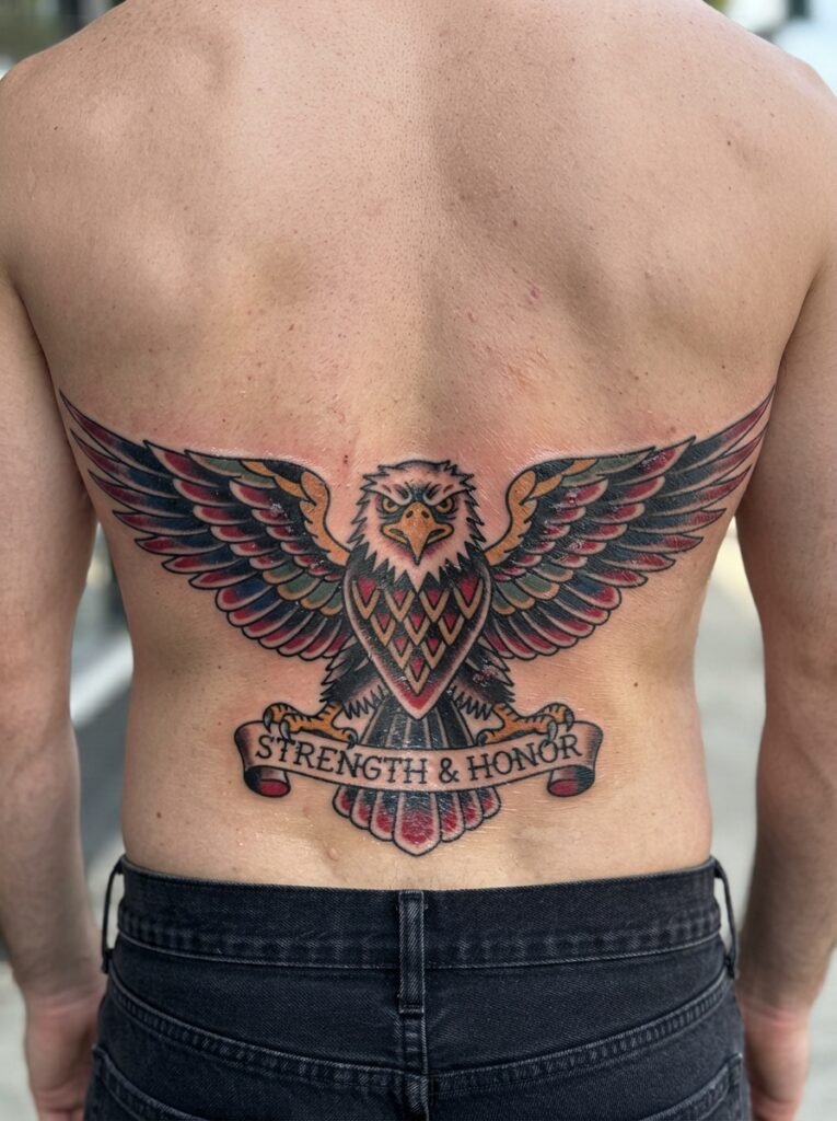 traditional eagle back tattoo