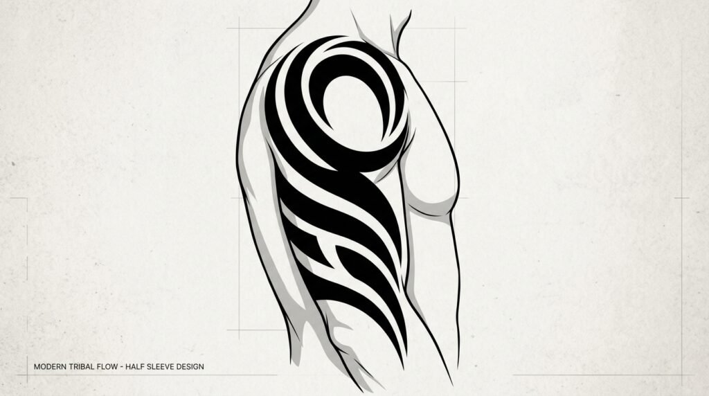 modern tribal half sleeve tattoo