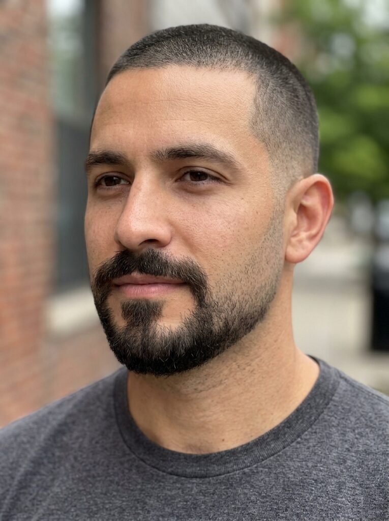 circle beard with buzz cut