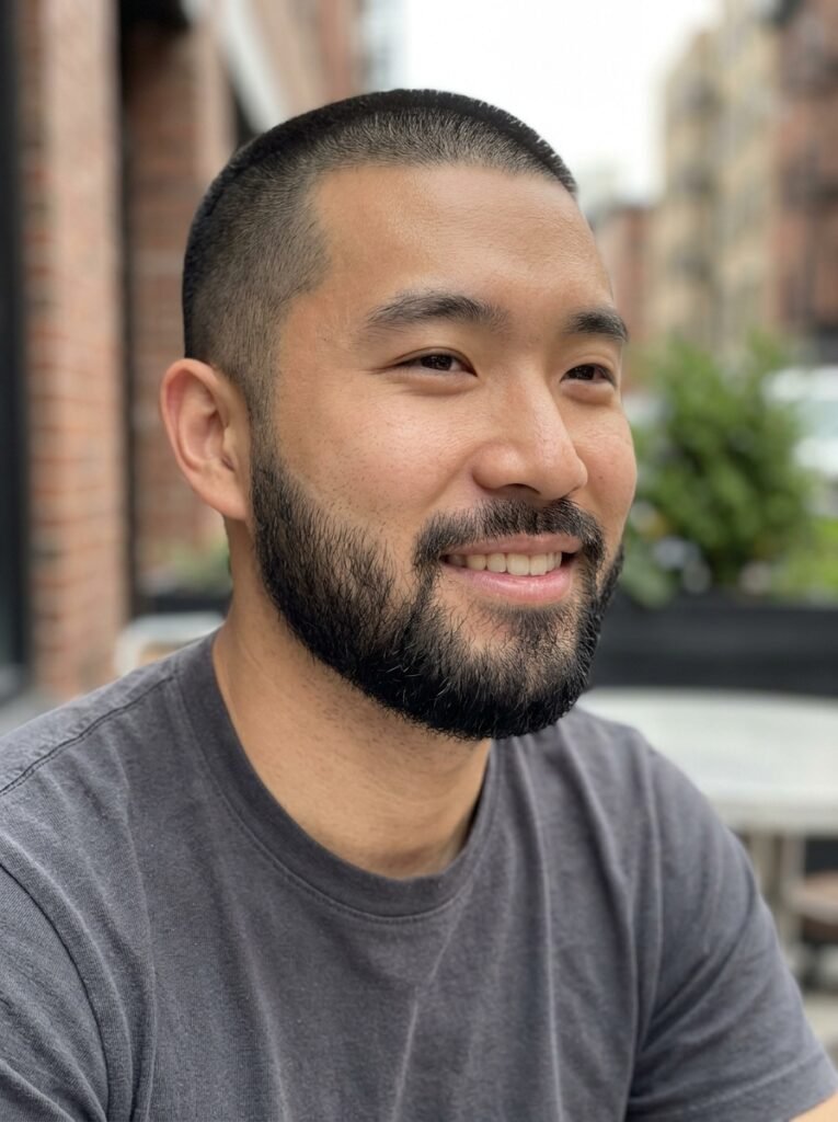 Asian beard with buzz cut