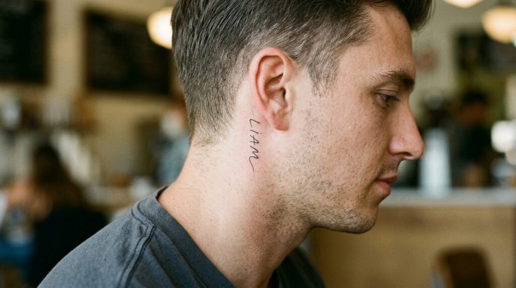 Behind Ear Name Tattoo
